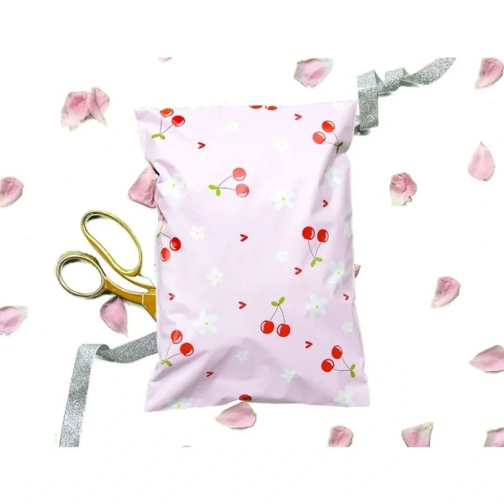 50PC Small Shipping Bundle-25(7.5x10.5) Cherry Poly Mailers + 25 Thank You Cards